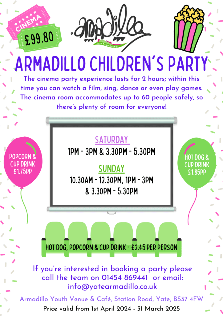 Armadillo Cinema Party Poster April 2024 - March 2025