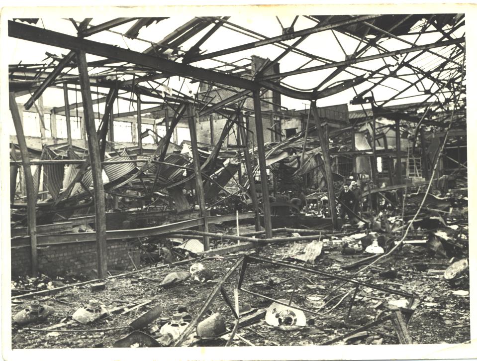 Picture shows Parnalls bomb damage, (Creda Archive)