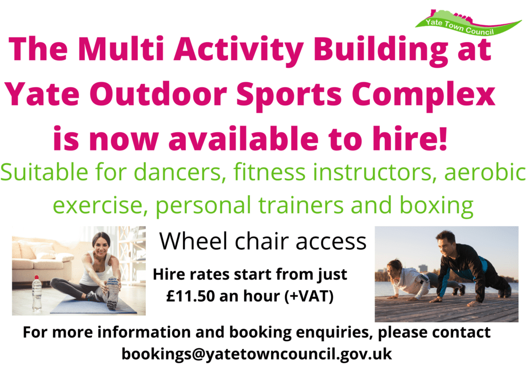 Poster The Multi Activity Building at Yate Outdoor Sports Complex is now available to hire