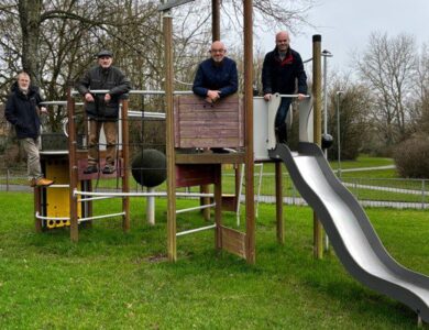 Councillors on Play equipment at Brinsham Park