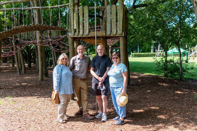 Pictured from l-r: Councillors Chris Willmore, Alan Monaghan, John Ford and Cheryl Kirby. stood in front of the timber tail at Kingsgate Park.
