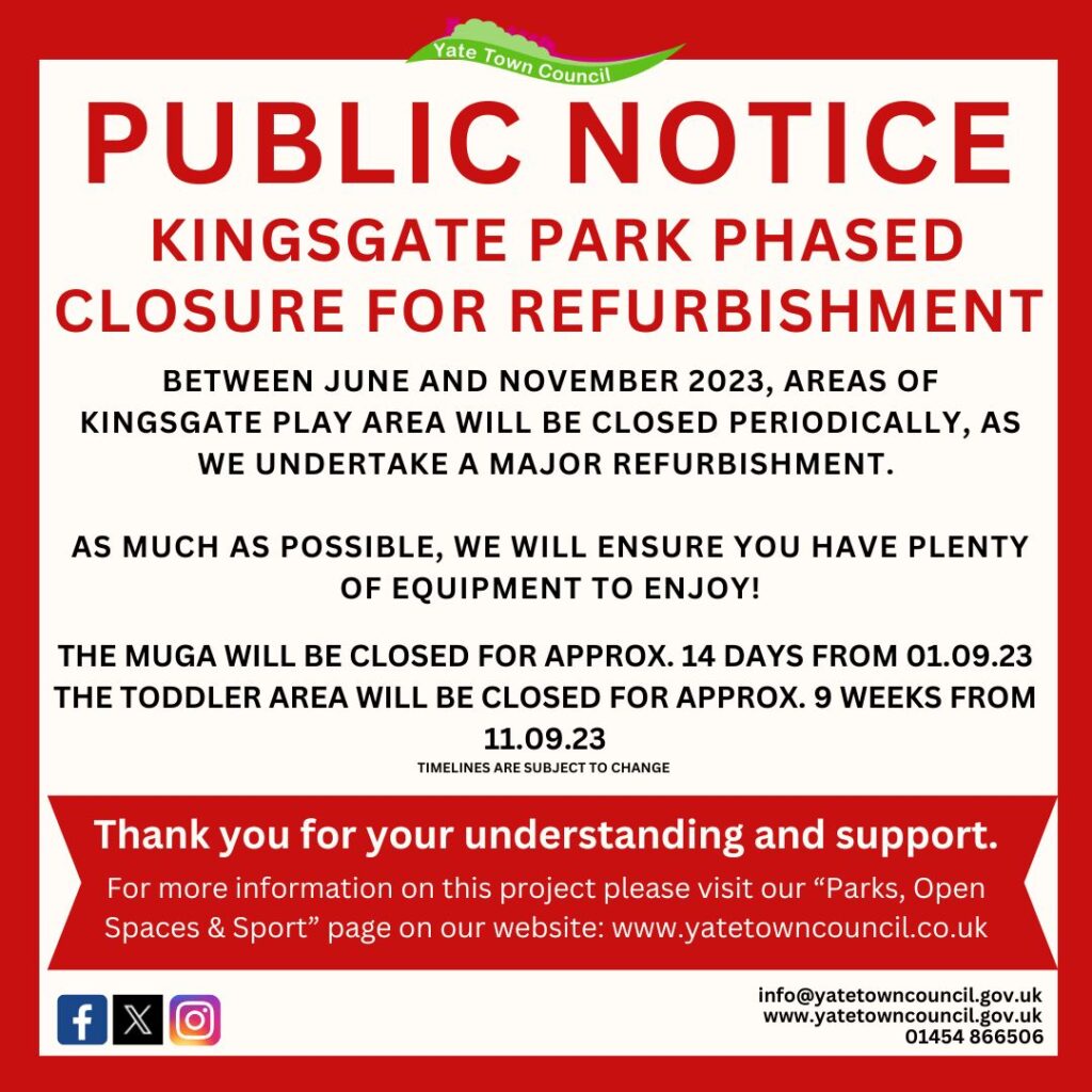 Kingsgate Park refurb closing dates